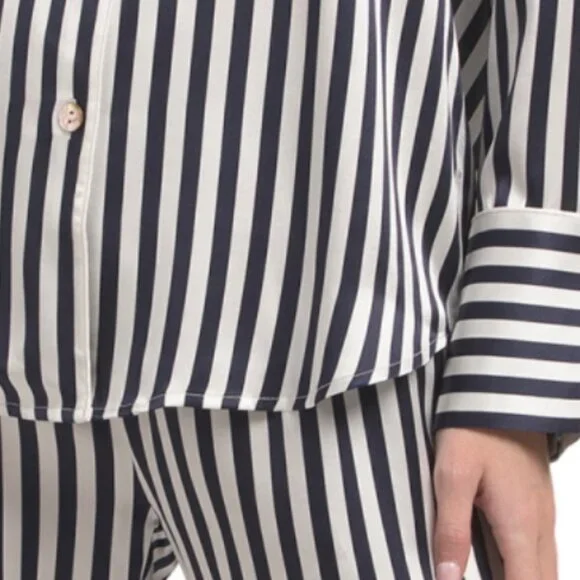 PETITE PLUME 2pc Mulberry Silk Long Sleeve Pajama Set In Bengal Stripe